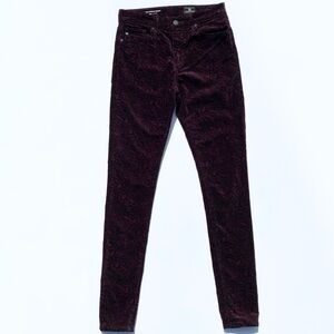 AG Adriano Goldschmied The Farrah Skinny High Rise Velvet Paisley Pants Women 26